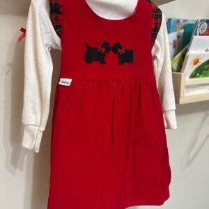 Vintage Liberty Red Corduroy Girls Dress with Scottie Dog